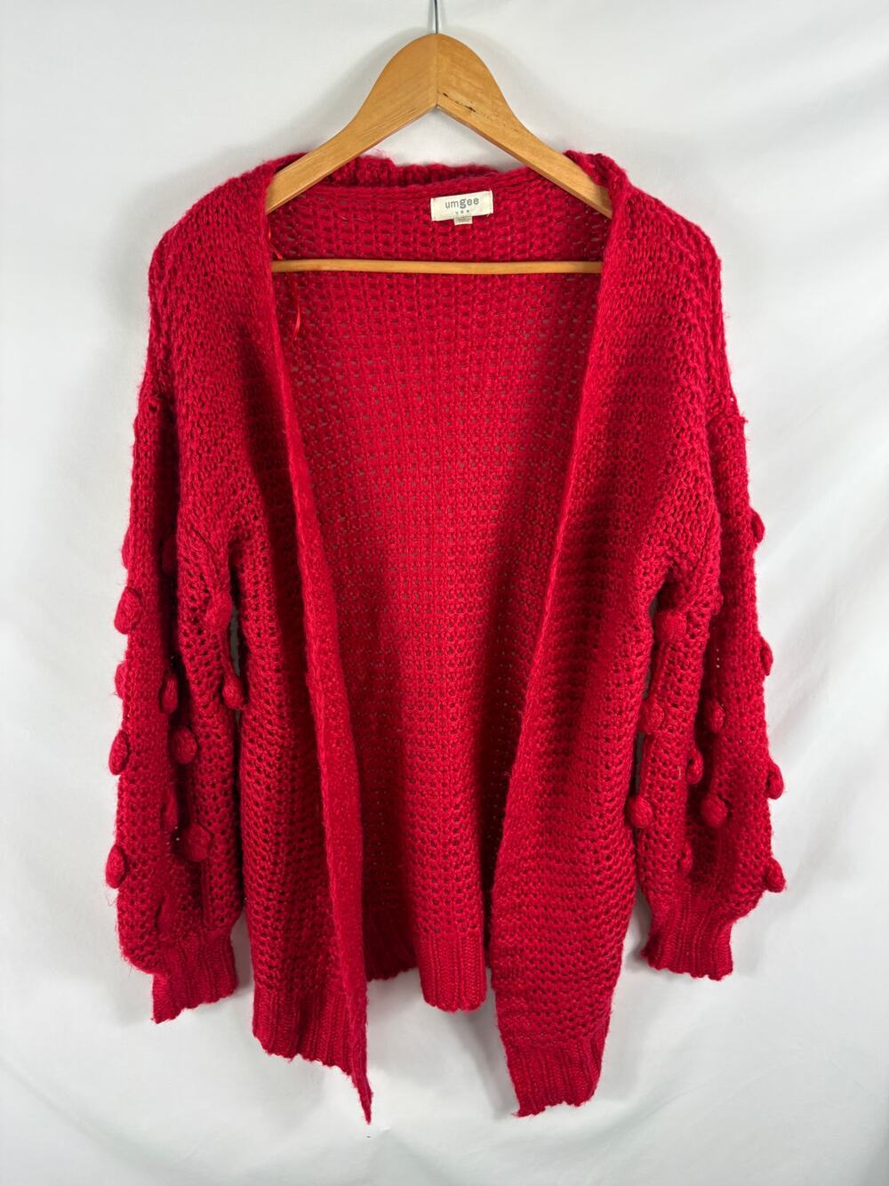 Umgee Red Texture Sleeve Cardigan Sweater Size Small